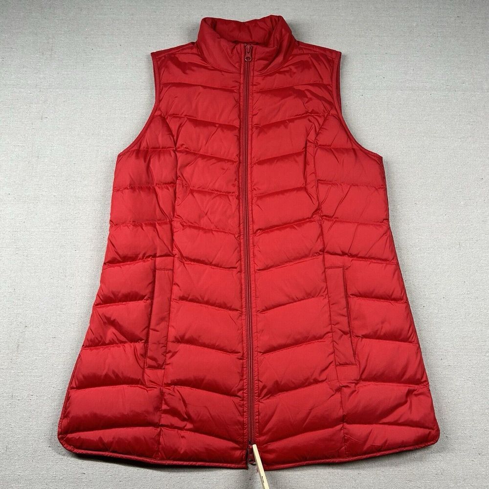 J. Jill Down Puffer Vest Womens Sm Quilted Winter Ski Solid Red Hiking Preppy